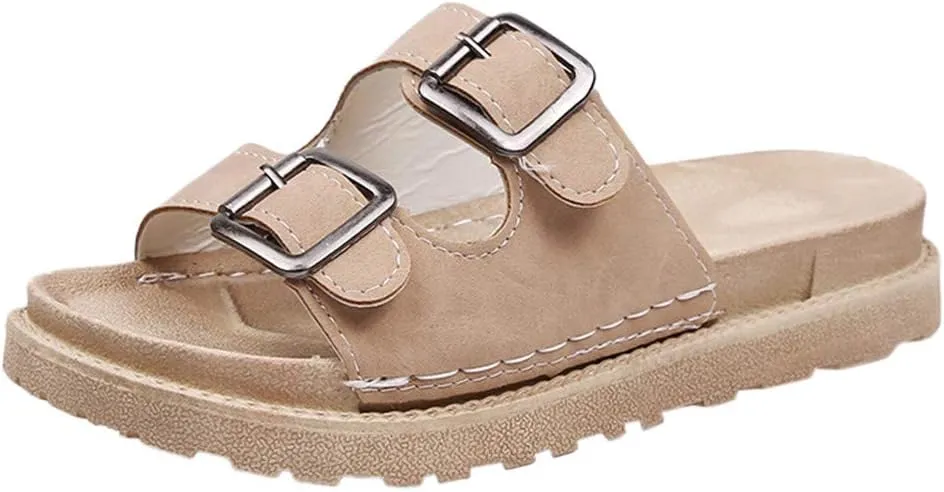 Sandals for Women Platform,Slip on Sandals with Soft Footbed and Buckle Strap Low Platform Slides Gifts for Women