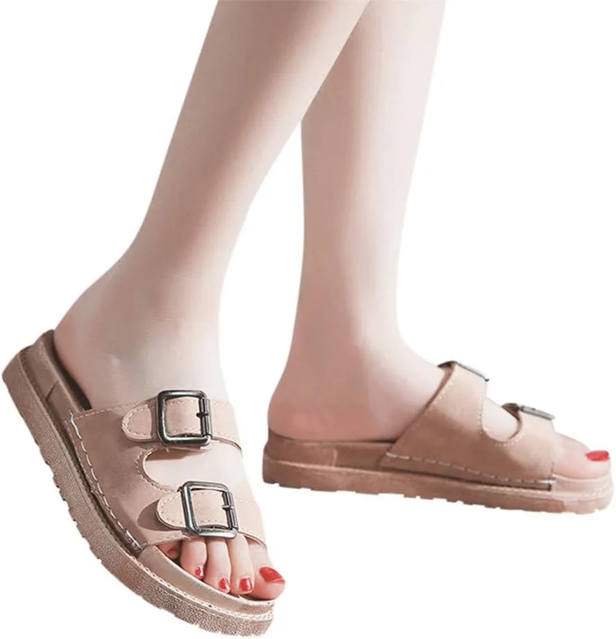 Sandals for Women Platform,Slip on Sandals with Soft Footbed and Buckle Strap Low Platform Slides Gifts for Women