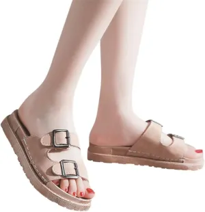 Sandals for Women Platform,Slip on Sandals with Soft Footbed and Buckle Strap Low Platform Slides Gifts for Women