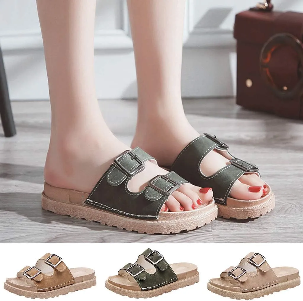 Sandals for Women Platform,Slip on Sandals with Soft Footbed and Buckle Strap Low Platform Slides Gifts for Women