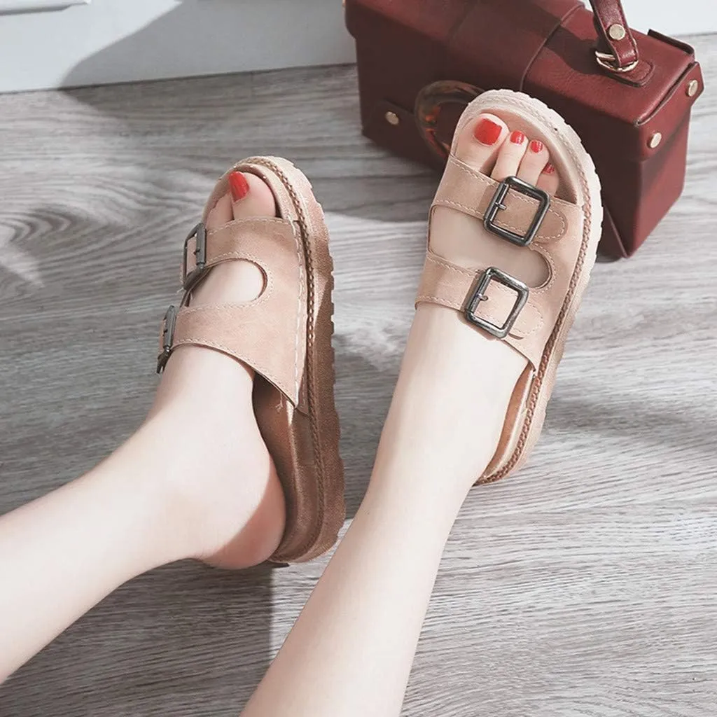 Sandals for Women Platform,Slip on Sandals with Soft Footbed and Buckle Strap Low Platform Slides Gifts for Women