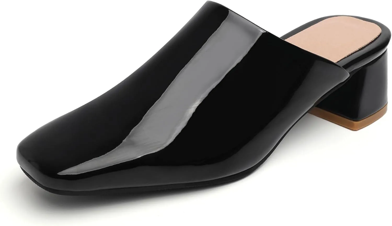 SHEMEE Women's Closed Square Toe Chunky Heel Slides Mule Pumps Slip On Mid Block Heels Slippers Sandals Backless Slingback Shoes