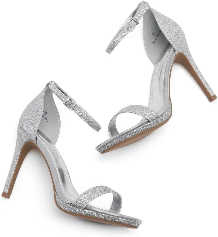 Shoe Land Womens High Heels  Open Toe Stiletto Heels with Adjustable Ankle Strap | Dressy Sexy Strappy Heeled Sandals for Wedding, Prom, Party & Evening Wear
