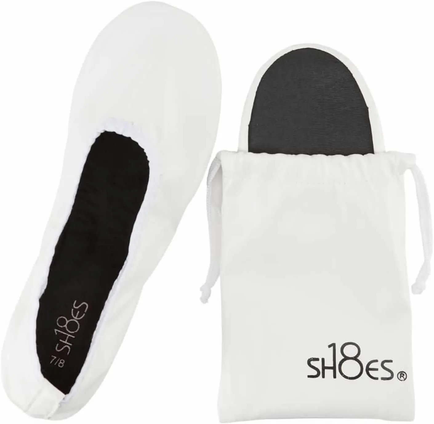 Shoes8teen Women's Foldable Portable Travel Ballet Flat Shoes w/Matching Carrying Case SH1818 White 11