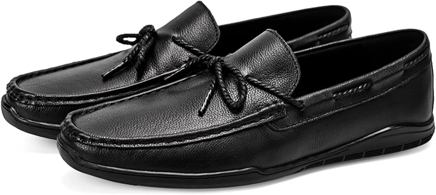 Smoking Loafer Driving Moccasins for Men Deck Shoes 1-Eye Genuine Leather Stitching Details Round Toe Anti-Slip Flat Heel Flexible Resistant Casual for Any Attire