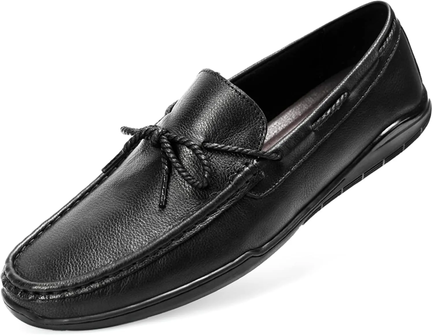 Smoking Loafer Driving Moccasins for Men Deck Shoes 1-Eye Genuine Leather Stitching Details Round Toe Anti-Slip Flat Heel Flexible Resistant Casual for Any Attire