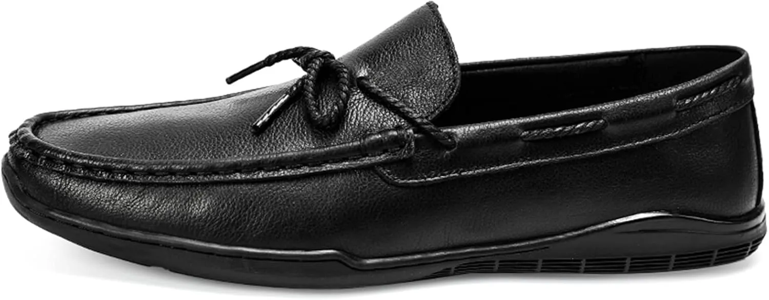 Smoking Loafer Driving Moccasins for Men Deck Shoes 1-Eye Genuine Leather Stitching Details Round Toe Anti-Slip Flat Heel Flexible Resistant Casual for Any Attire