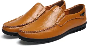 Smoking Loafer Driving Moccasins for Men Genuine Leather Stitching Details Breathable Flat Heel Anti-Slip Flexible Lightweight Casual Slip on for Any Attire