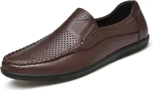 Smoking Loafer for Men Genuine Leather Stitching Details Round Toe Perforated Option Flat Heel Flexible Anti-Slip Lightweight Resistant Driving for Any Attire