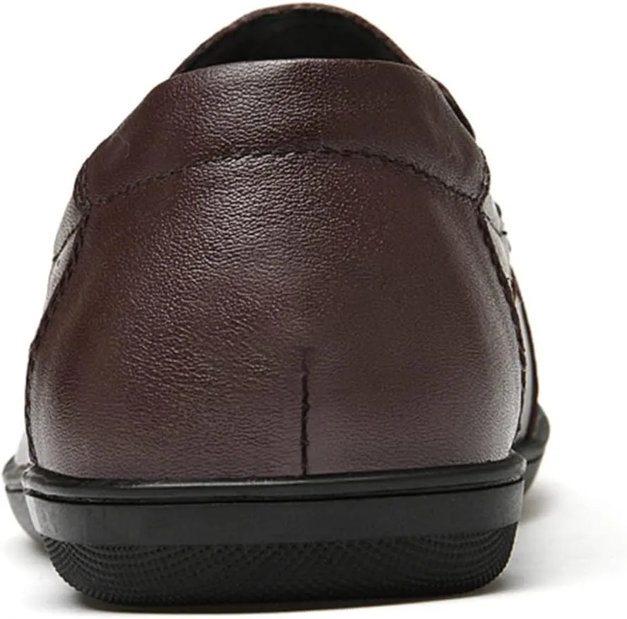 Smoking Loafer for Men Genuine Leather Stitching Details Round Toe Perforated Option Flat Heel Flexible Anti-Slip Lightweight Resistant Driving for Any Attire