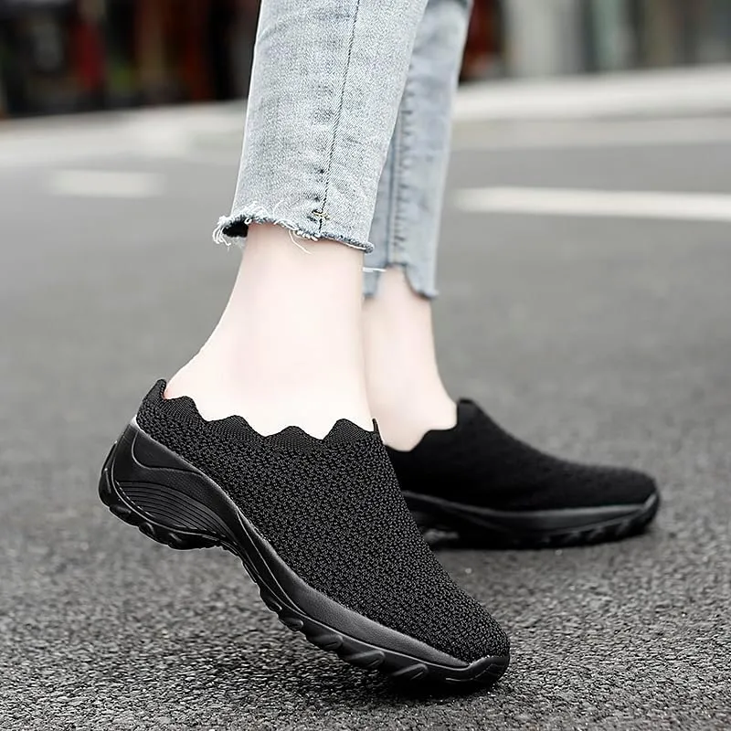 Soft Sole Platform Slip on Walking Shoes - Women's Solid Color Mules - Half Drag Breathable