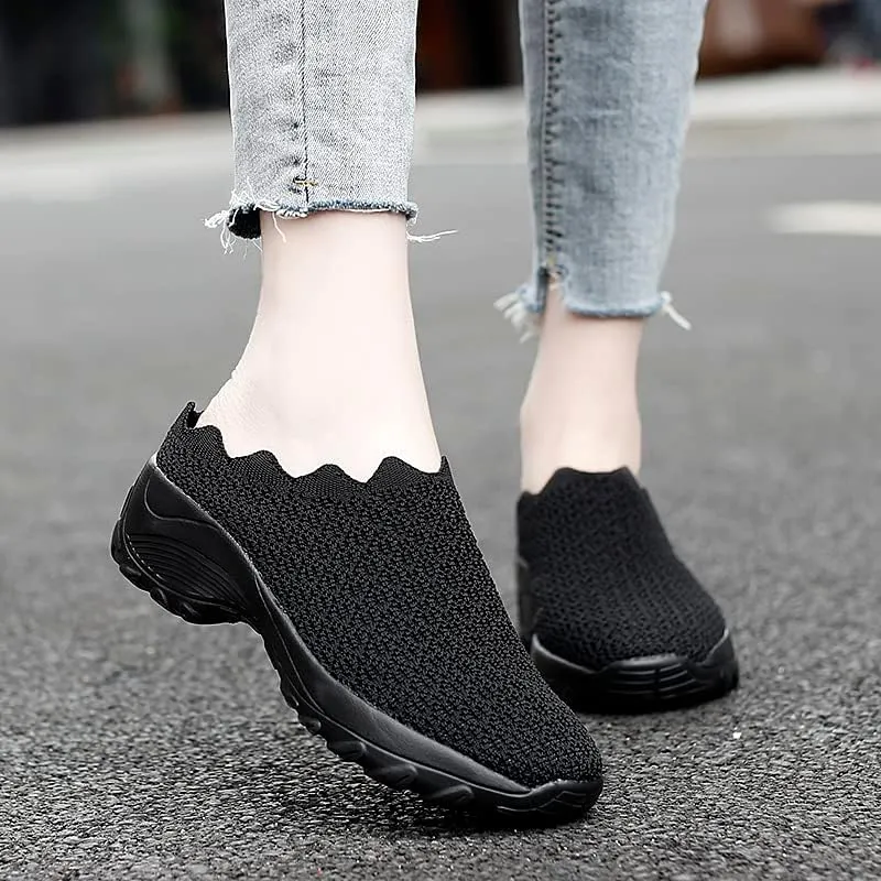Soft Sole Platform Slip on Walking Shoes - Women's Solid Color Mules - Half Drag Breathable