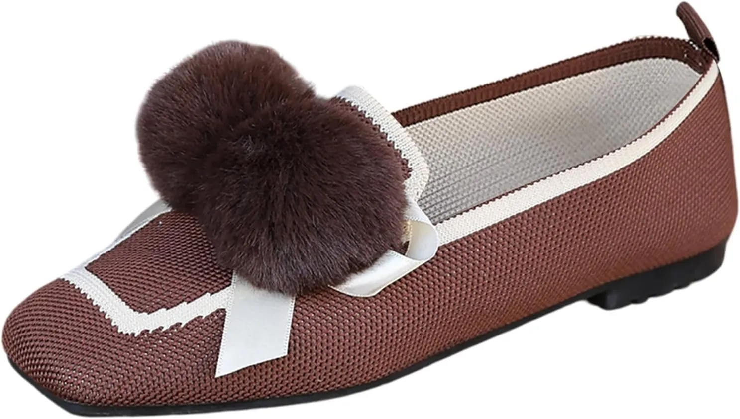 Square Toe Flats for Women Knit Dress Flats Dressy Ballet Flat Slip On Loafers Business Casual Flats Office Shoes