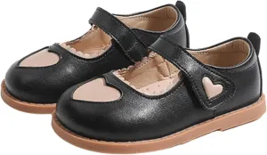 Toddler Little Girl's Sweet Heart Oxford Flats Princess Performance Dress Shoes Soft Sole Mary Janes