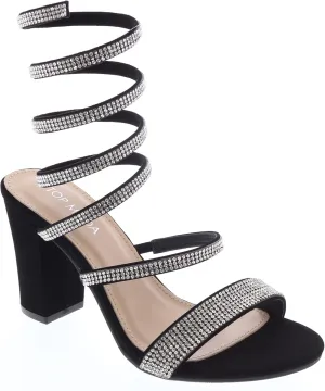 TOP Moda Women Rhinestone Spiral Ankle Strap Block Heels sandals