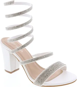 TOP Moda Women Rhinestone Spiral Ankle Strap Block Heels sandals