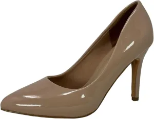 TOP Moda Women Trendy Pumps, Pointed Toe High Heel 4 inch/10cm Party Stiletto Heels Shoes, Nude/Pat1, 5.5