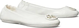 Tory Burch Women's Minnie Travel Ballet Flats Shoes Gardenia White Leather