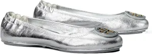 Tory Burch Women's Silver Leather Minnie Travel Ballet Flats
