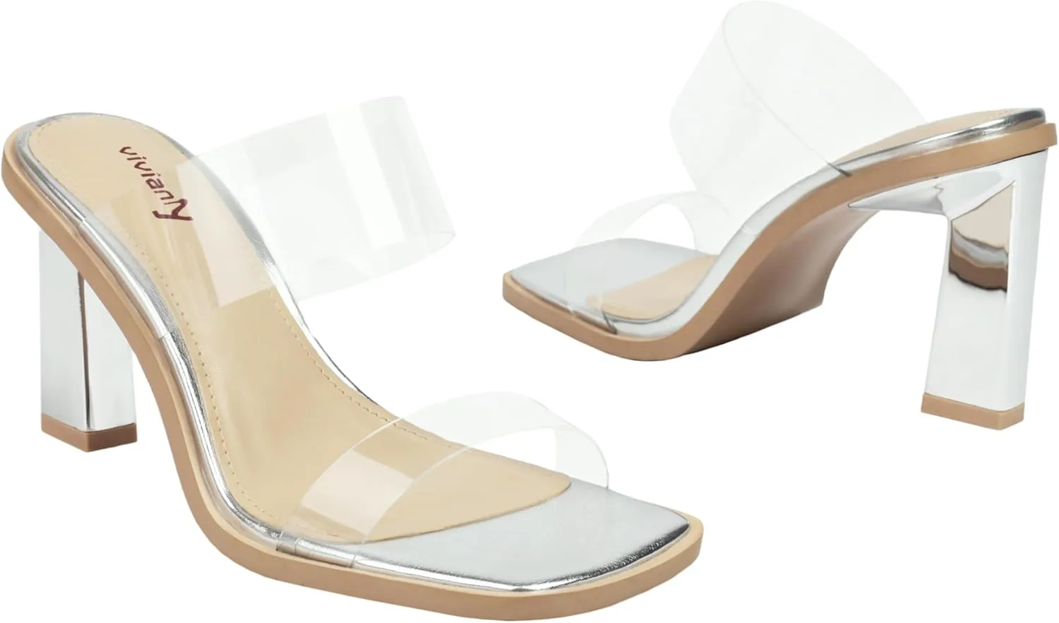 vivianly Clear Womens Heels 3.35inch Dress Shoes with Clear Block Heels for Women