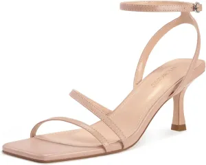 wetkiss Nude Heels Women Kitten Heels Low Woman Sandals Heeled Sandal Comfortable Strappy Square Toe, Nude, Size 7
