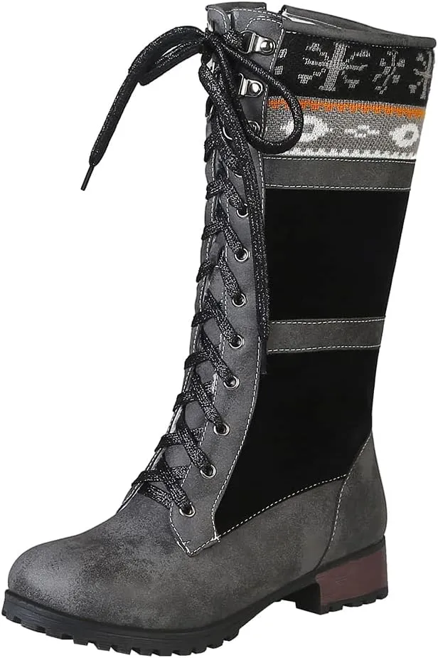 Women Fashion Mid Boots Block Heels Knee-High Boots