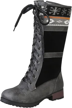 Women Fashion Mid Boots Block Heels Knee-High Boots