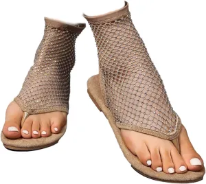 Women Ultra Comfortable Shiny Gem Mesh Flats, Glittery Stretchy Net Shoes, Elasticity Slip on Mesh Flat Shoes