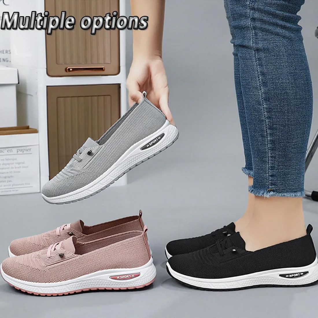 Women's Casual Breathable Slip On Orthopaedic Walking Sneakers, Arch Support Woven Mesh Soft Sole Loafers Non-Slip Shoes