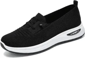 Women's Casual Breathable Slip On Orthopaedic Walking Sneakers, Arch Support Woven Mesh Soft Sole Loafers Non-Slip Shoes
