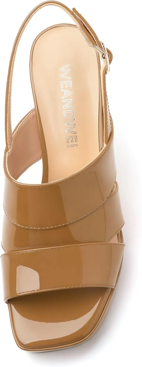 Womens Chunky Block Platform High Heels,Square Open Toe Strappy Heel Sandals for Women, Wedding Party Prom Fashion Slingback Dress Sandals