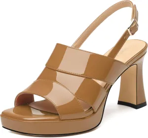 Womens Chunky Block Platform High Heels,Square Open Toe Strappy Heel Sandals for Women, Wedding Party Prom Fashion Slingback Dress Sandals