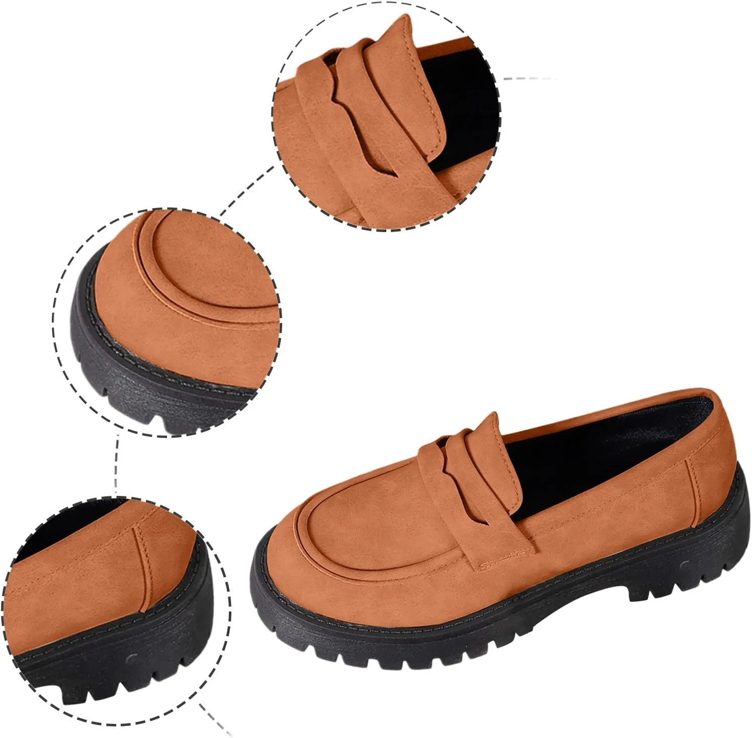 Womens Chunky Loafers Platform Work Shoes Dress Penny Loafers Comfortable Office Shoes Casual Leather Shoes