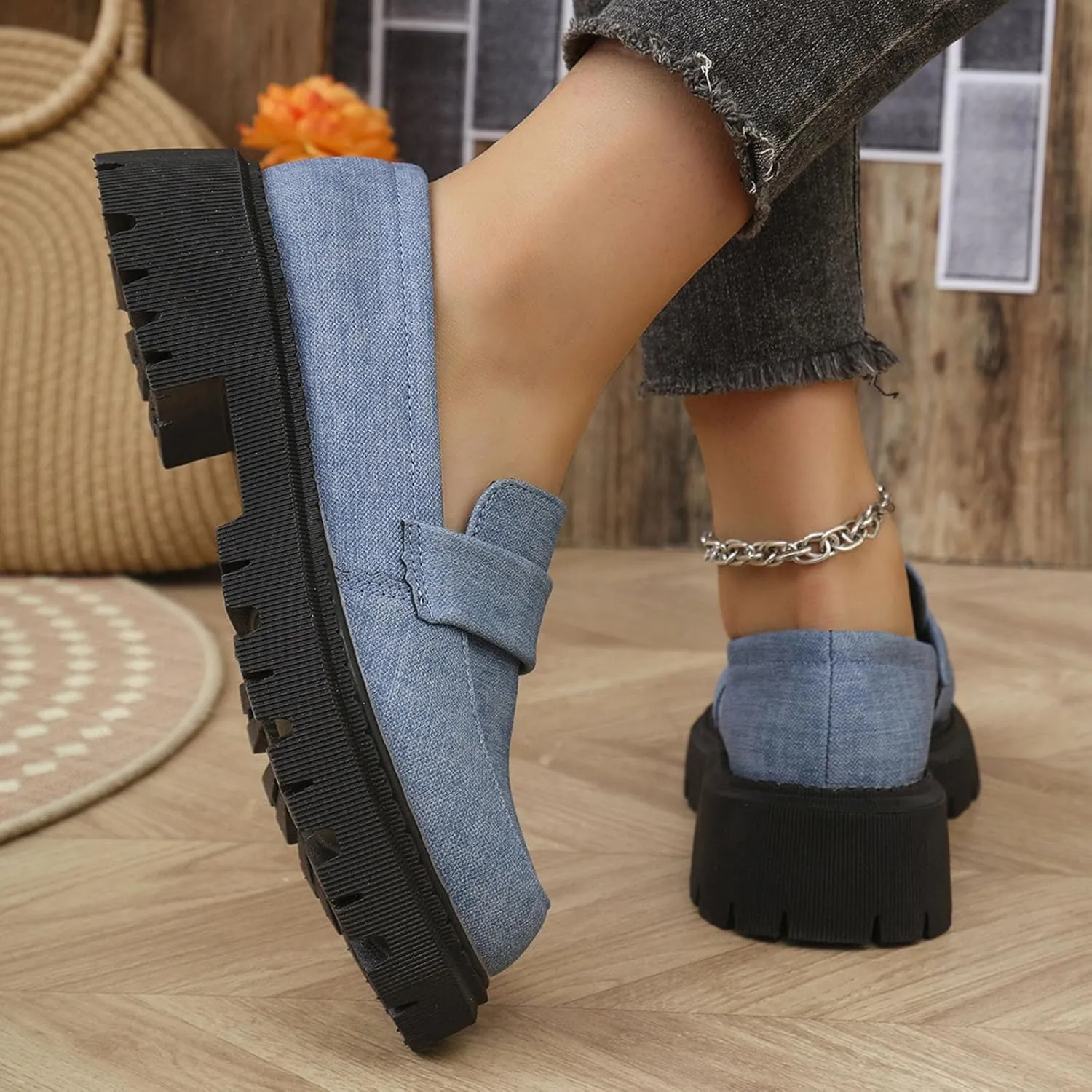 Womens Chunky Loafers Platform Work Shoes Dress Penny Loafers Comfortable Office Shoes Casual Leather Shoes