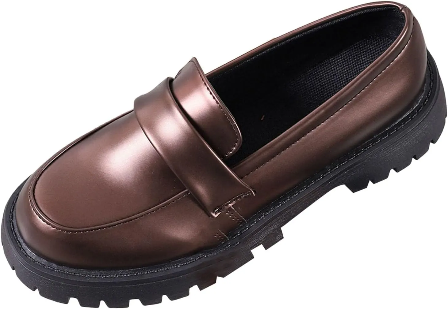 Women's Classic Loafers Lug Sole Low Top Hands Free Wide Width Slip on Comfortable Casual Boat Shoes Ladies Cushioned Footbed Lightweight Jogging Tennis Sneakers Breathable Comfy Walking Shoe
