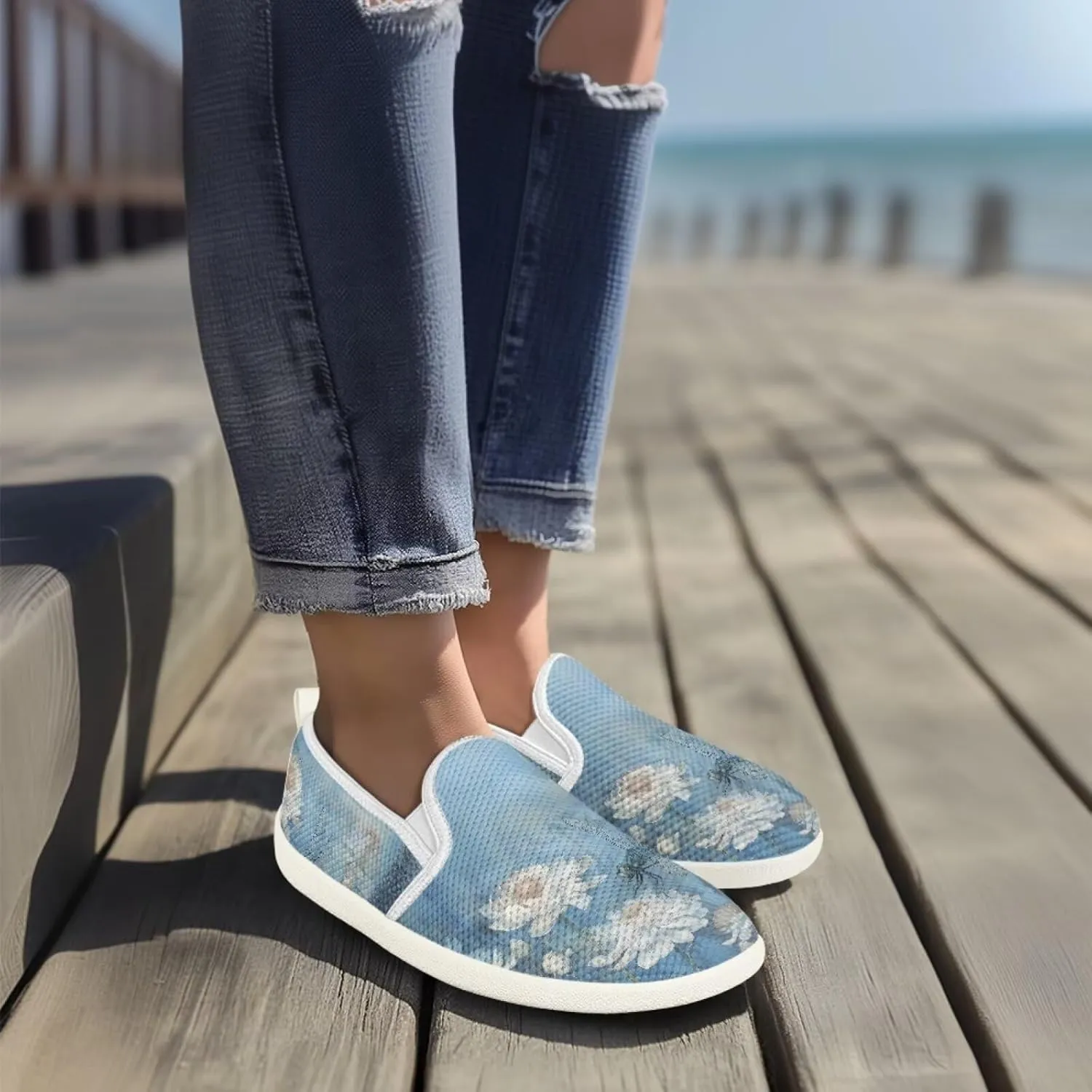 Womens Dragonfly Print Walking Flat Shoes Mesh Hiking Loafer Wide Toe Travel Outdoor Leisure Shoes