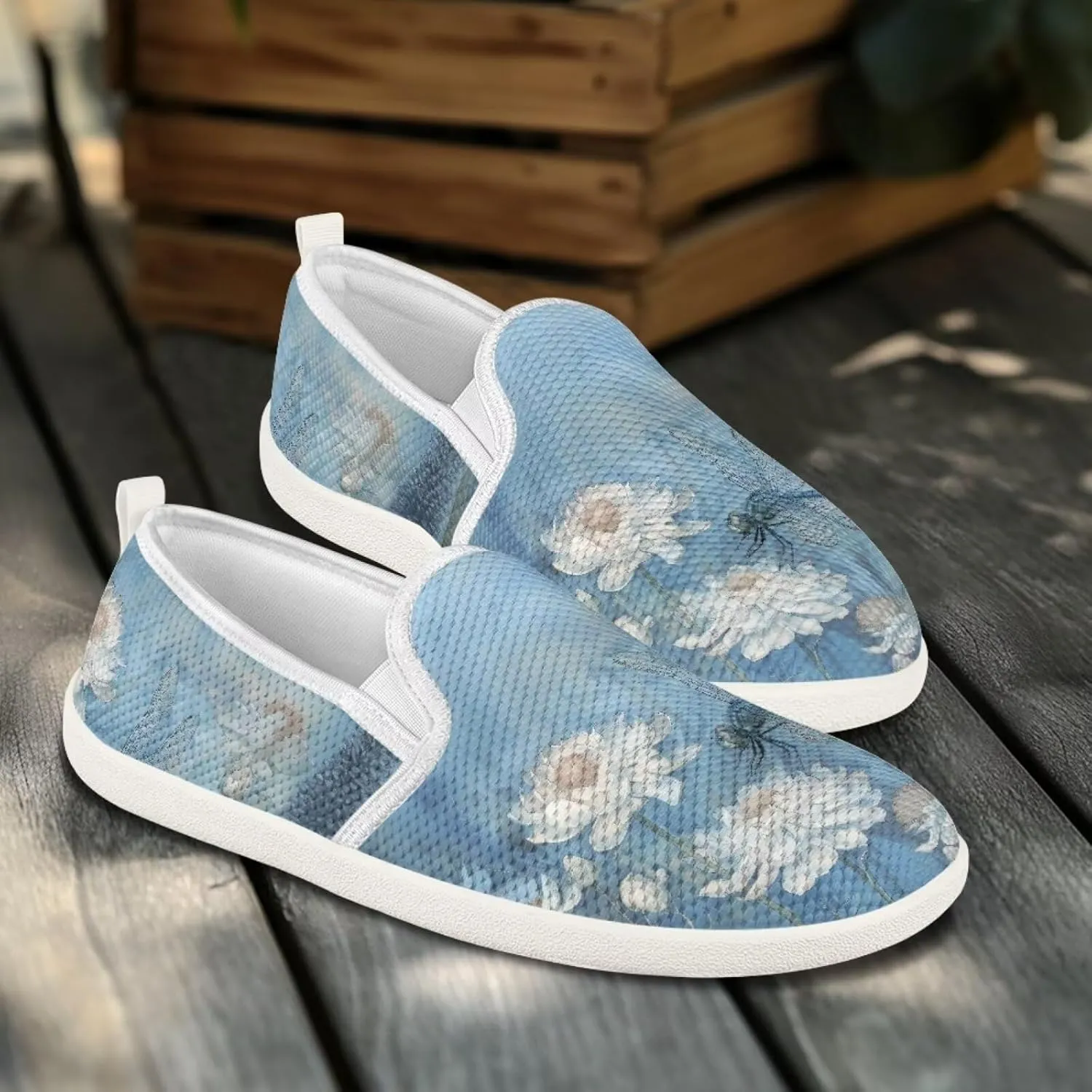 Womens Dragonfly Print Walking Flat Shoes Mesh Hiking Loafer Wide Toe Travel Outdoor Leisure Shoes