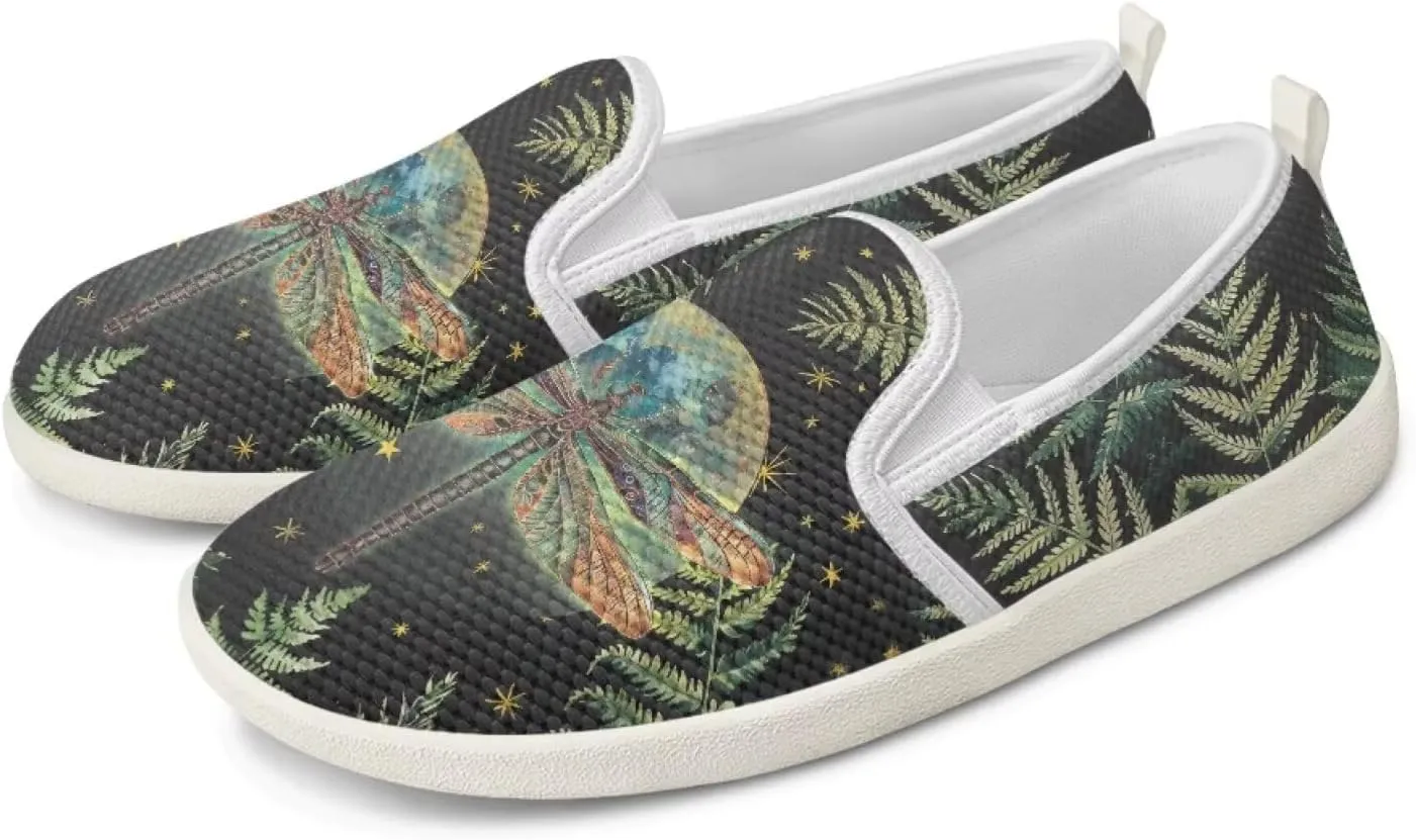 Womens Dragonfly Print Walking Flat Shoes Mesh Hiking Loafer Wide Toe Travel Outdoor Leisure Shoes