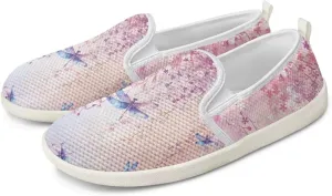 Womens Dragonfly Print Walking Flat Shoes Mesh Hiking Loafer Wide Toe Travel Outdoor Leisure Shoes