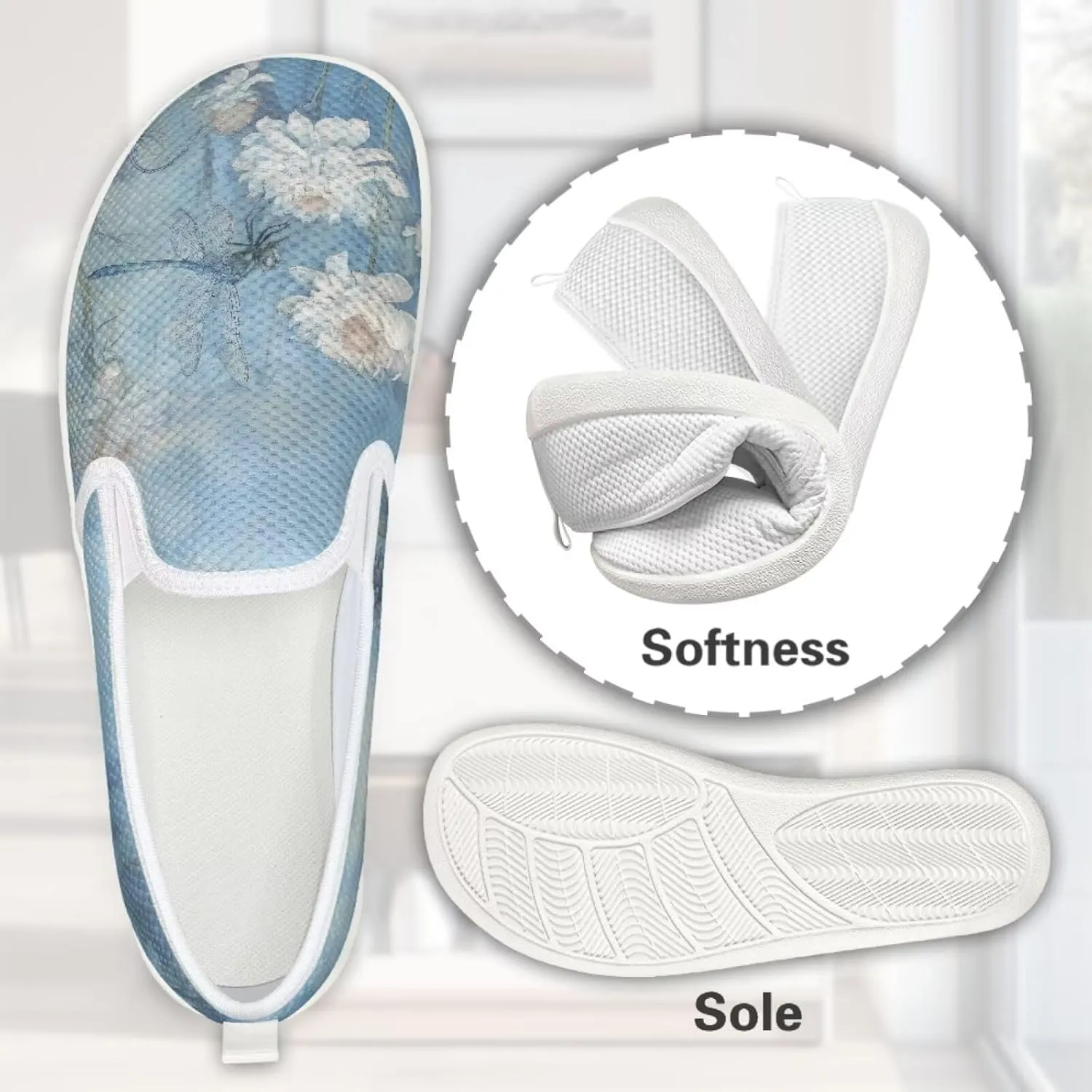 Womens Dragonfly Print Walking Flat Shoes Mesh Hiking Loafer Wide Toe Travel Outdoor Leisure Shoes