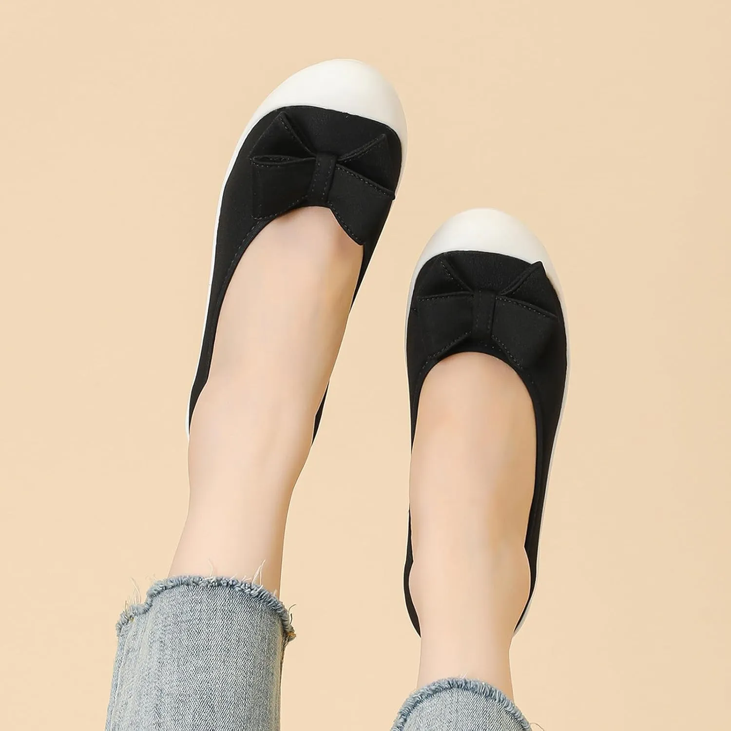 Women's Elasticity Knit Bow Knot Wedge Orthopedics Loafers Lightweight Breathable Round Toe Backless Soft Sole Platform Comfortable Slip On Casual Dressy Walking Shoes for Party Work