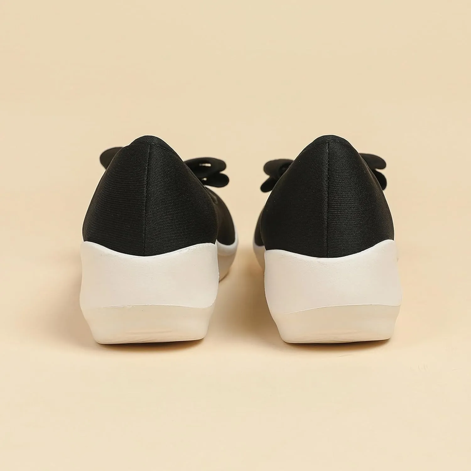 Women's Elasticity Knit Bow Knot Wedge Orthopedics Loafers Lightweight Breathable Round Toe Backless Soft Sole Platform Comfortable Slip On Casual Dressy Walking Shoes for Party Work