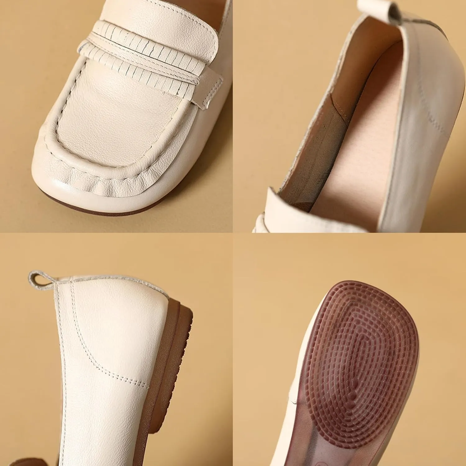 Women's Genuine Leather Driving Moccasins Loafers Fashion Square Toe Lightweight Comfy Soft Sole Non-Slip Walking Flats Causal Office Boat Shoes