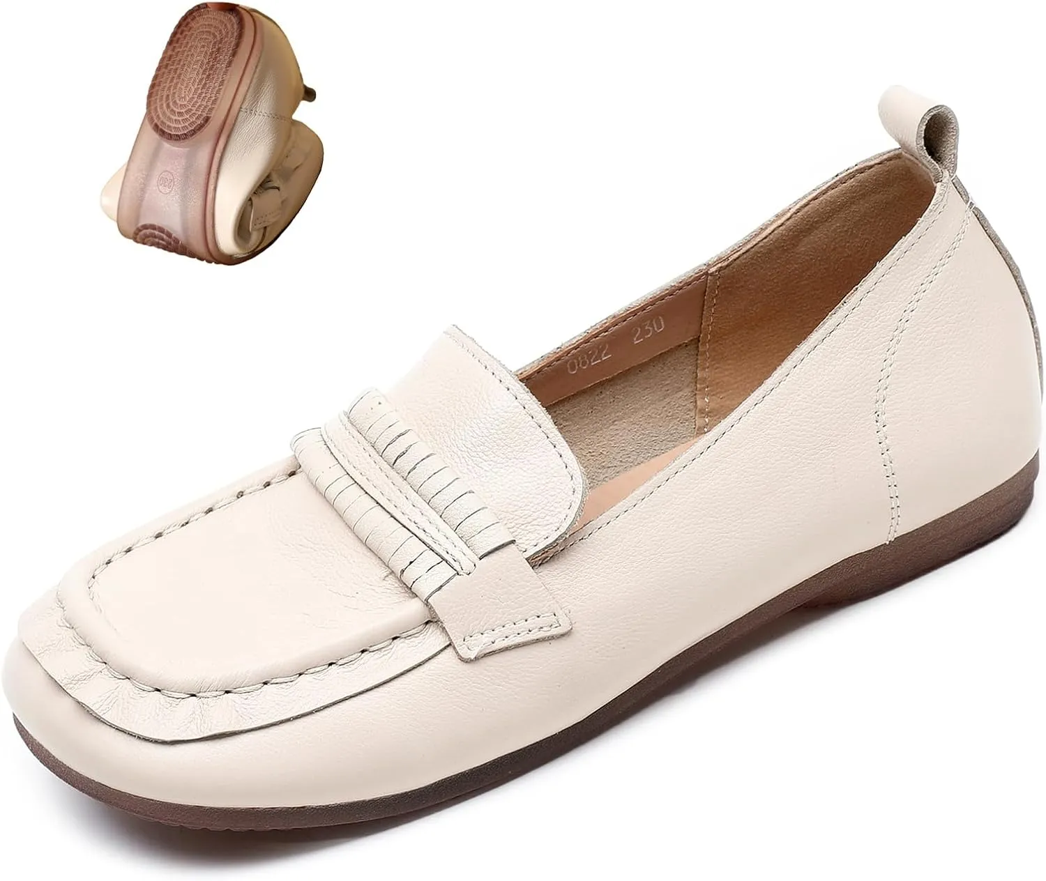 Women's Genuine Leather Driving Moccasins Loafers Fashion Square Toe Lightweight Comfy Soft Sole Non-Slip Walking Flats Causal Office Boat Shoes