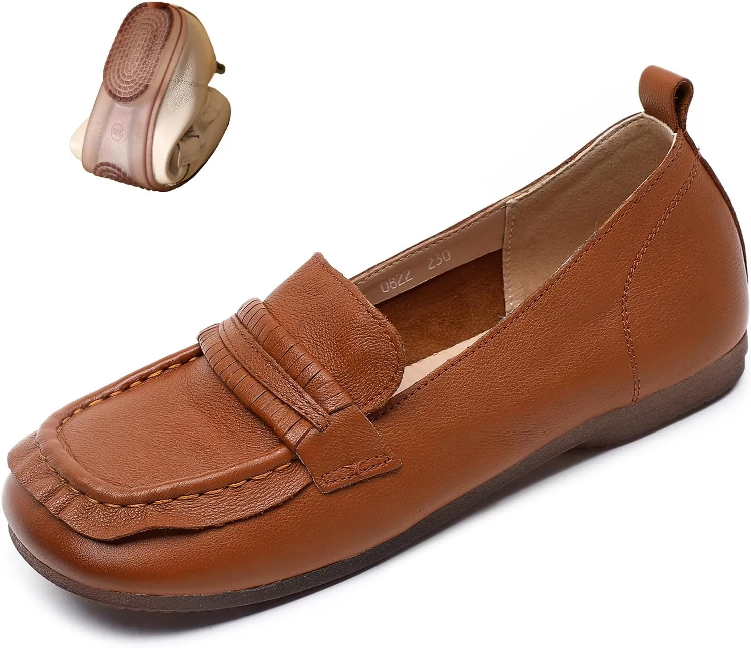 Women's Genuine Leather Driving Moccasins Loafers Fashion Square Toe Lightweight Comfy Soft Sole Non-Slip Walking Flats Causal Office Boat Shoes