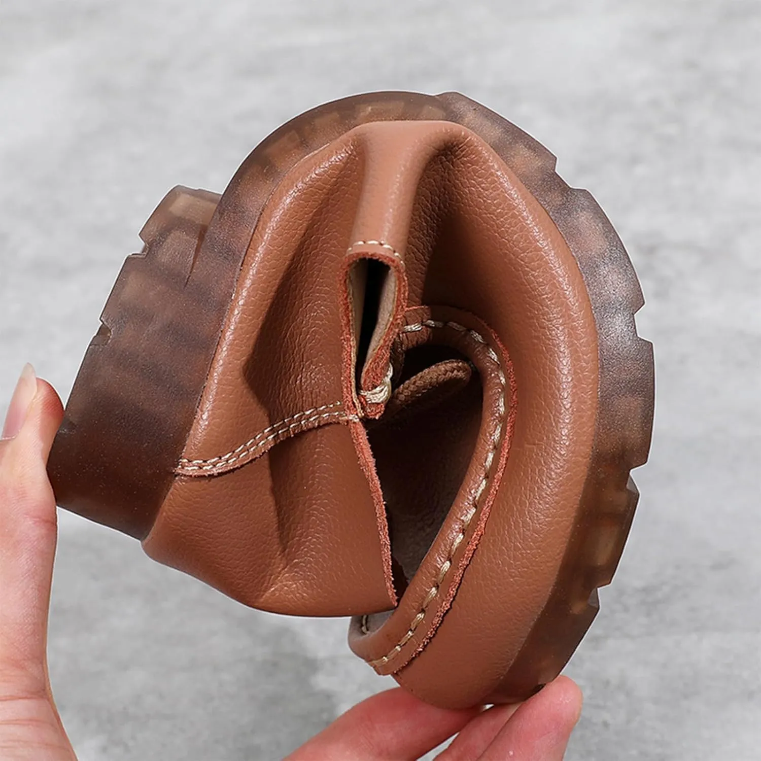 Women's Genuine Leather Lace Up Flat Loafers Hand Stitching Comfortable Non-Slip Soft Sole Driving Moccasins Slip On Casual Walking Work Shoes