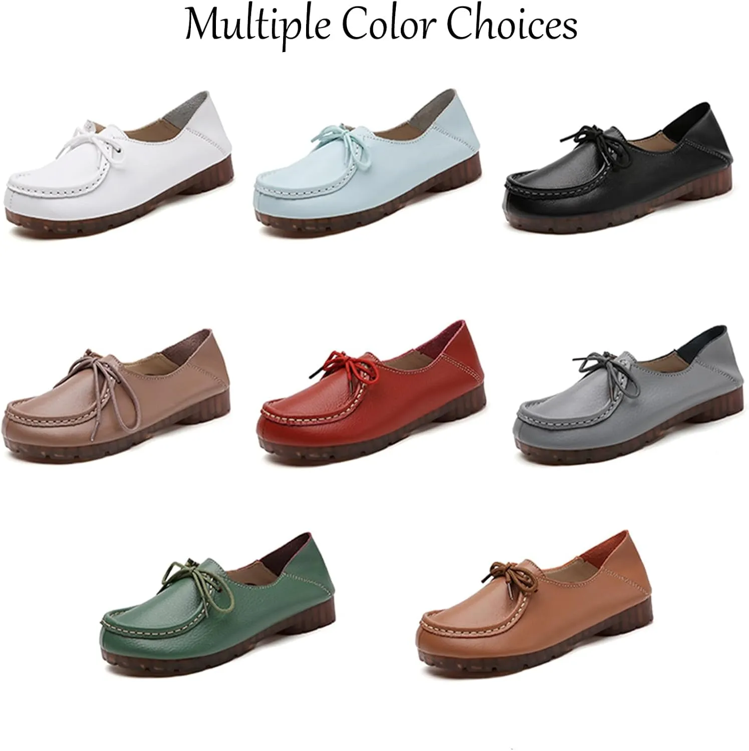 Women's Genuine Leather Lace Up Flat Loafers Hand Stitching Comfortable Non-Slip Soft Sole Driving Moccasins Slip On Casual Walking Work Shoes