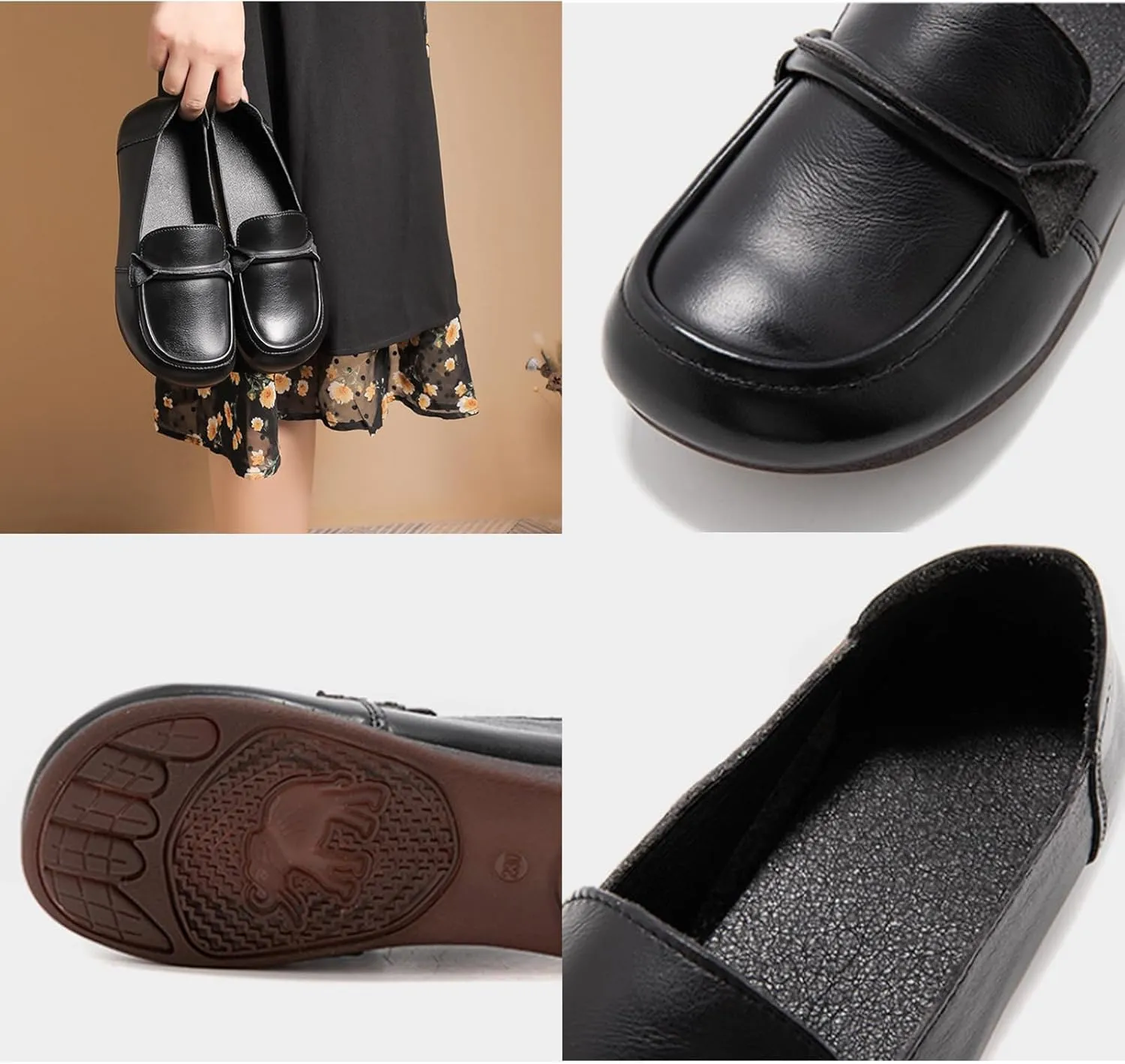 Women's Genuine Leather Slip-On Penny Loafers, Fashion Retro Soft Sole Flats, Casual Comfortable Lightweight Driving Work Shoes