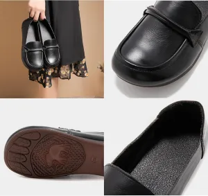 Women's Genuine Leather Slip-On Penny Loafers, Fashion Retro Soft Sole Flats, Casual Comfortable Lightweight Driving Work Shoes