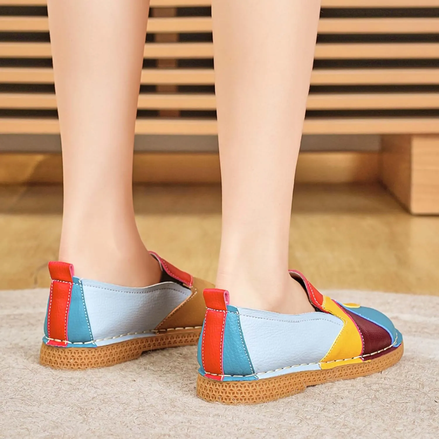 Women's Loafers Fashion Colorblocking Walking Casual Shoes Lightweight Flat Driving Formal Shoes